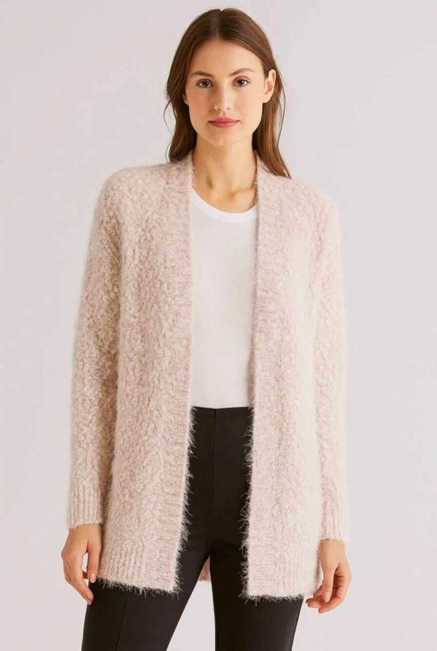 Symple NYC Cream Fuzzy Open Front Long Cardigan Sweater M